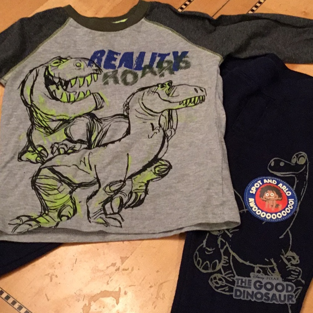 Disney outfit; dinosaurs